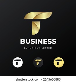 diseño inicial de la plantilla del logotipo T con el concepto de gradiente dorado de lujo para la empresa de negocios