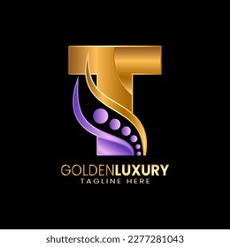 Initial letter T logo template. Alphabet letters gold with luxury style.