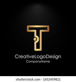 Plantilla de diseño vectorial del logotipo T de letra inicial, vector de diseño de letra con colores dorados
