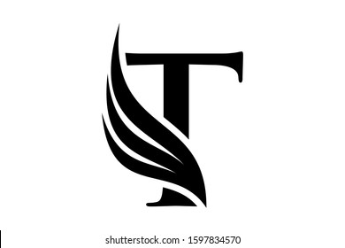 Initial letter T logo and wings symbol. Wings design element,  initial Letter T logo Icon, Initial Logo Template