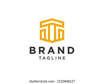 Initial Letter T Logo. Yellow Geometric Shape Origami Style  isolated on White Background. Usable for Business and Branding Logos. Flat Vector Logo Concept Design Template Element.