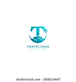 Anfangsbuchstabe T logotype. Minimalistisches Logo-Konzept für Reisen, geeignet für Abenteuer, Urlaubsagentur, Reiseveranstalter oder Reisevermittler. Illustration, Vektorlogo.