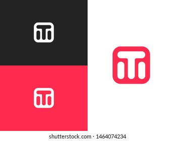 Initial letter T and M in square rounded shape. Logo icon design template elements. Monogram. Linear logo. Simple vector sign illustration in a modern style.