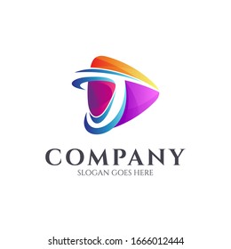 Diseño de logotipo de la letra inicial t con icono de juego multimedia. Estilo colorido moderno. Plantilla de logotipo lista para su uso, adecuada para la identidad de marca de empresa/empresa, innovación tecnológica, aplicación móvil, etc.