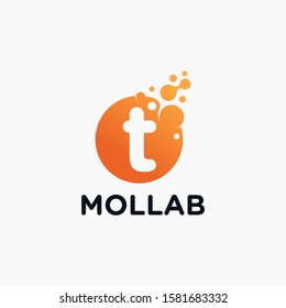 initial Letter T with molecule element. Lab Logo Design concept. Design Vector with Dots and Bubbles. perfect for technology, digital, software, network and science brand. - vector