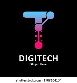 
Initial Letter T with molecule element and dots connection vector template logo. Suitable for biotechnology molecule atom DNA chip symbol, Medicine, science, technology, laboratory, electronics 