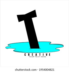Initial letter T monogram vector. logo with water decoration