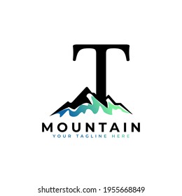 Logo De La Letra Inicial T Montaña. Explore Mountain Advanture Symbol Company Logo Template (Elemento de plantilla del logotipo de la empresa).