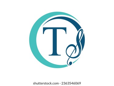 Initial Letter T with a musical note Logo. Musical sign symbol. Font emblem. Modern vector logo design template