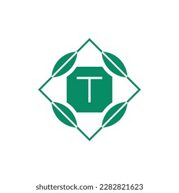 Initial letter T nature leaf emblem logo
