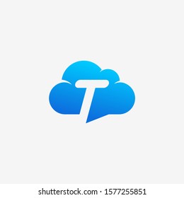 initial letter T negative space in Sky Cloud element. Technology Hosting Domain BlockChain Server Logo Design - Vector
