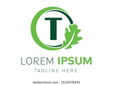 letra inicial Hoja de roble en un Vector de diseño de logotipo circular