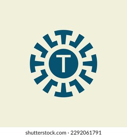 Initial letter T ornamental circle emblem unique pattern