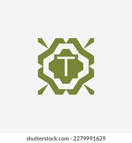Letra inicial T ornamental simple trama tribal marco logotipo natural