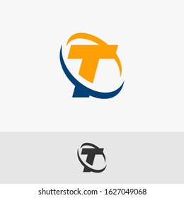 initial letter T with oval swirl in blue and orange. logo template for company and business