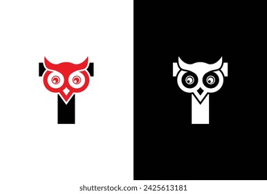 Initial letter T with owl modern company business logo icon. Simple and creative owl logo design vector, combination of letter T and owl.