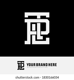 Initial letter T, P, L, TPL, TLP, PLT, PTL, LTP or LPT overlapping, interlock, monogram logo, white color on black background