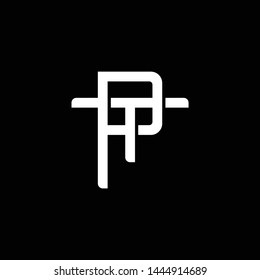 Initial letter T and P, TP, PT, overlapping interlock monogram logo, white color on black background