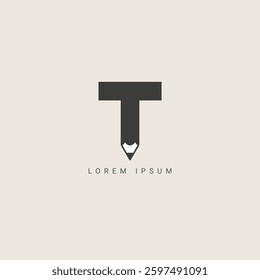 Initial Letter T with Pen Writer Logo Design Vector