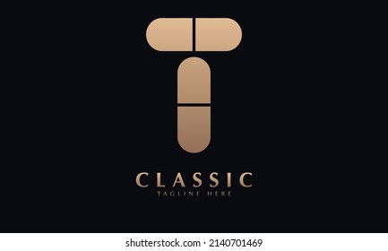 Initial Letter T Pill or Capsule Logo Design abstract monogram vector logo template