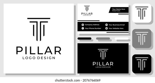Initial Letter T Pillar Ancient Greek Law Column Justice Firm Logo Design with Business Card Template