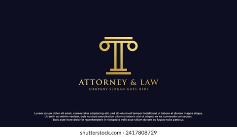 Initial Letter T Pillar Law Firm, Attorney and Law logo design vector element.