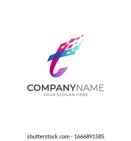 Initial Letter T with Pixel Motion, Technology Digital Logo