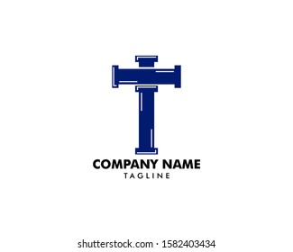 Initial letter T plumbing pipe logo template vector icon illustration design