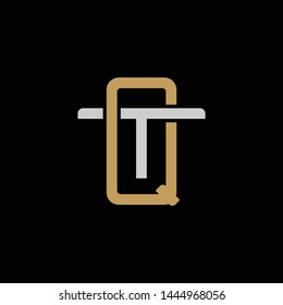 Initial letter T and Q, TQ, QT, overlapping interlock logo, monogram line art style, silver gold on black background