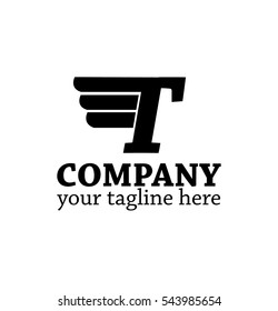 Initial Letter T or R Logo With Vector Wings Icon Black