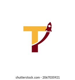 Initial Letter T with Rocket Logo Icon Symbol. Good for Company, Travel, Start up and Logistic Logos