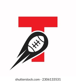 Initial Letter T Rugby Logo, American Football Symbol Combine With Rugby Ball Icon For American Soccer Logo Design