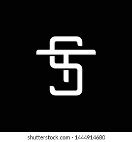 Initial letter T and S, TS, ST, overlapping interlock monogram logo, white color on black background