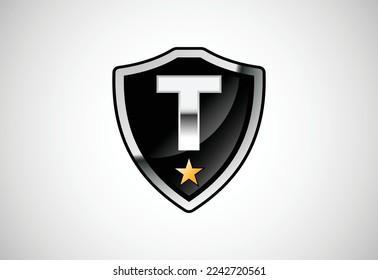 Initial letter T with shield icon logo design vector illustration. Shield with monogram alphabet