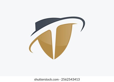 Initial Letter T Shield Protection Logo Design Element