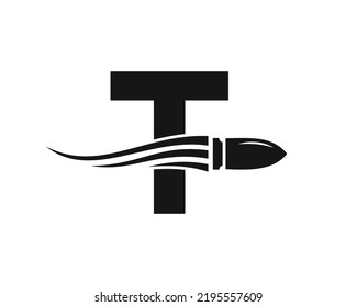 Initial Letter T Shooting Bullet Logo With Concept Weapon For Safety and Protection Symbol