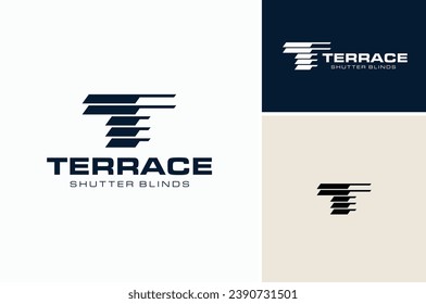 Initial Letter T with Shutter Blinds Window for Modern House Home Office Interior Space Logo Design