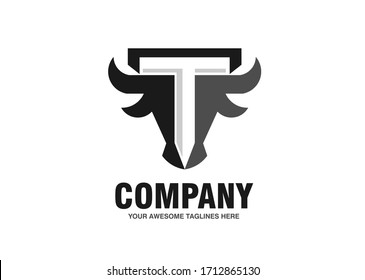 initial letter t with simple Bull head vector logo concept illustration