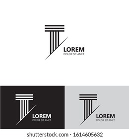 Initial letter t sliced uppercase modern logo design template elements. Black and white letter Isolated on white, black and grey background. Suitable for business, consulting group company.