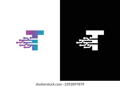 Letra inicial del logotipo del software T. Diseño del logotipo de la letra del circuito de la tecnología de la letra T. Plantilla de logotipo del alfabeto digital.