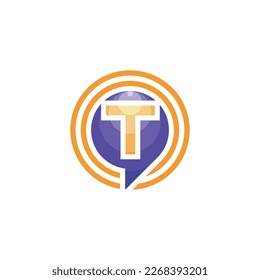 Initial letter T speech bubble chat logo