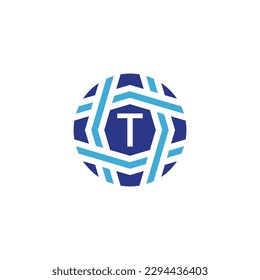Initial letter T sphere logo Symbolize Global Connectivity