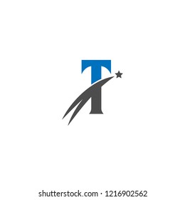 Initial Letter T Star Logo Design with Swoosh for Finance, Business Company, Simple Flat