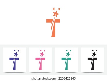 Initial letter T with star in vector modern logo template