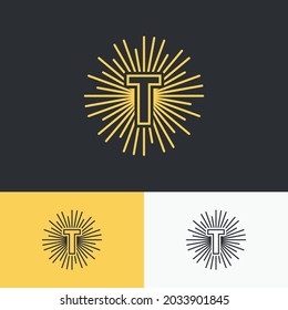 initial letter t with sun symbol logo design. minimal vector graphic alphabet template.