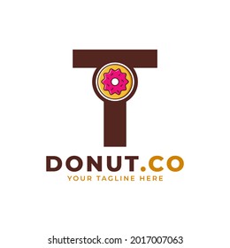 Initial Letter T Sweet Donut Logo Design. Logo for Cafes, Restaurants, Coffee Shops, Catering.