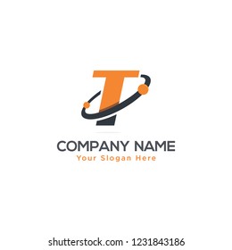Initial Letter T Swoosh Orbit Logo Designs Vector Orange Colors in White Backgrounds