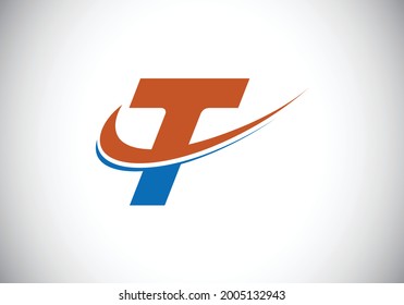 Initial letter T with swoosh, red and blue logo template. Modern vector logotype for business and company identity.