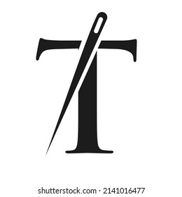 Initial Letter T Tailor Logo, Needle and Thread Combination for Embroider, Textile, Fashion, Cloth, Fabric Template