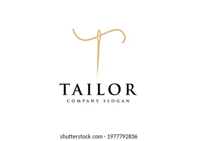 Initial letter T tailor with needle logo design vector illustration. Initial letter T with needle suitable for tailor company logos